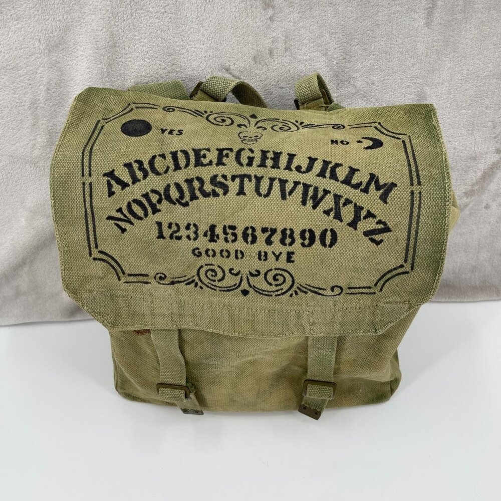 Vintage Military Custom Painted Ouija Board Canvas Messenger Bag Distressed